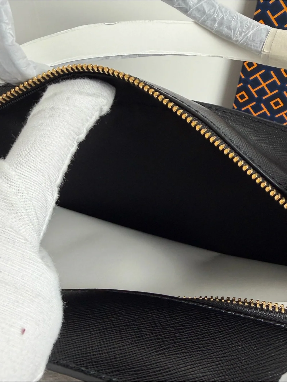 Tory Burch Black Leather Tote with Gold Logo